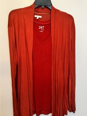 Maurices Rust Red-Orange Open-Front Cardigan with V-Neck Tank Top L/XL
